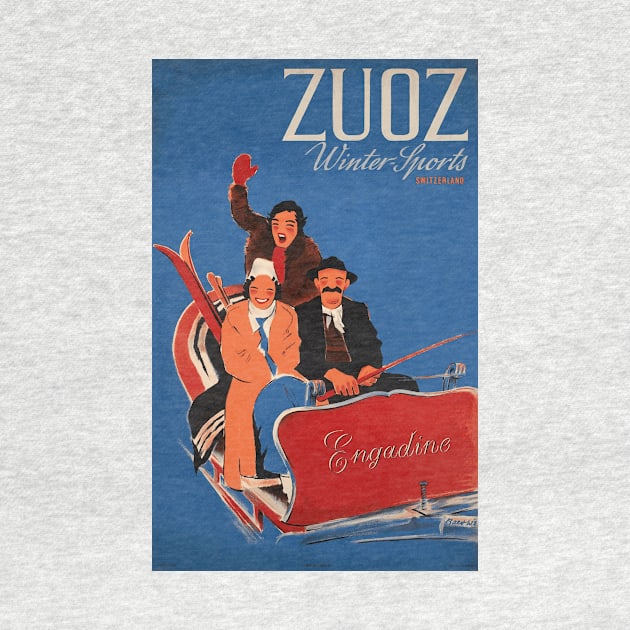 Winter Sports in Zuoz, Switzerland - Vintage Swiss Travel Poster by Naves